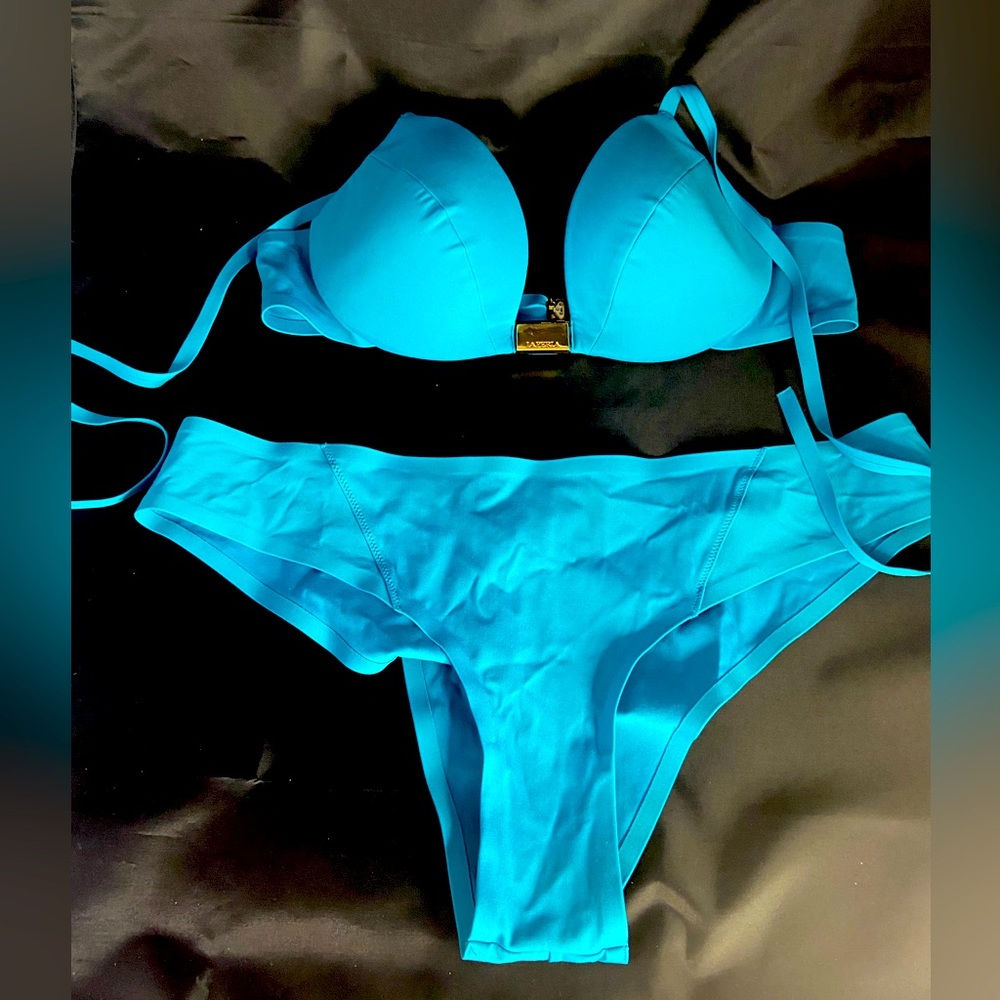 La Perla Turquoise Bikini set with Brazilian cut bottoms.